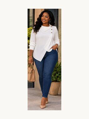 White Asymmetrical Button Detail Long Sleeve Blouse